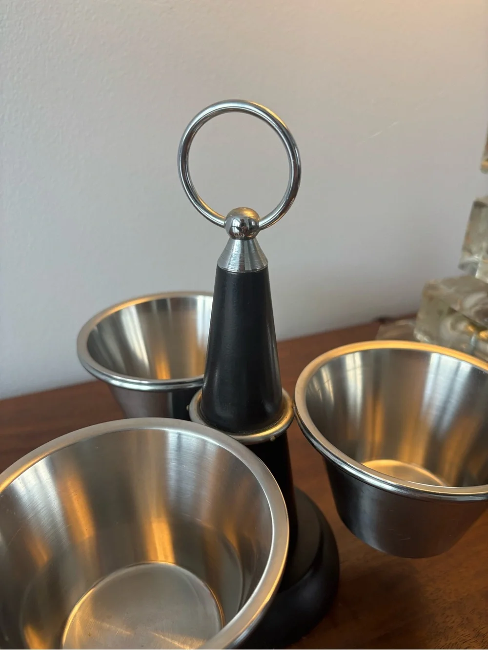 Authentic MCM Stako Sweden Condiment Lazy Susan Trio Wood Stainless Steel